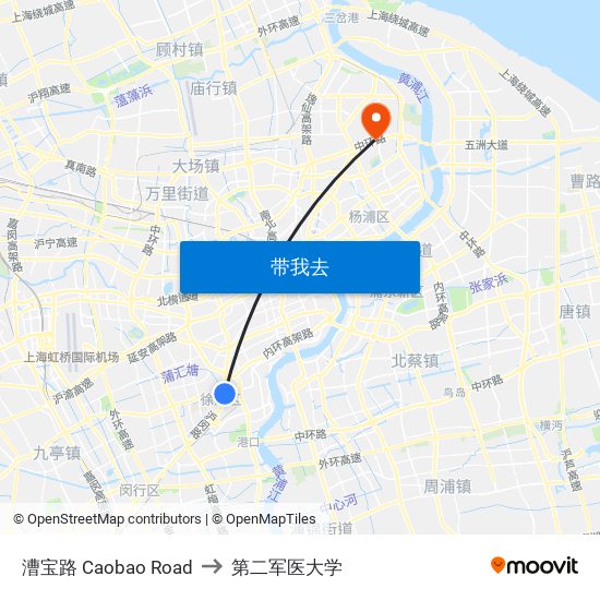 漕宝路 Caobao Road to 第二军医大学 map