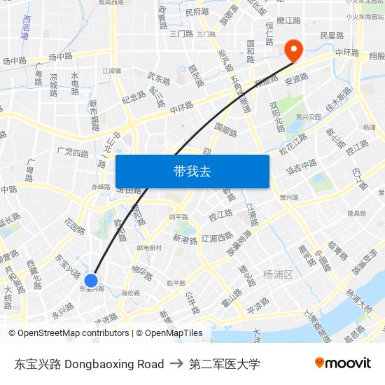 东宝兴路 Dongbaoxing Road to 第二军医大学 map