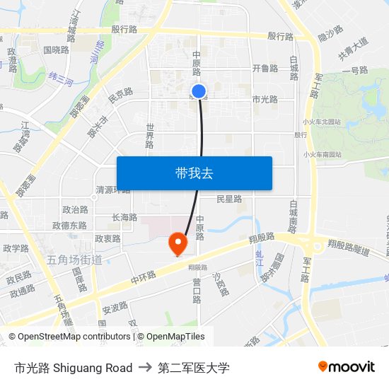 市光路 Shiguang Road to 第二军医大学 map