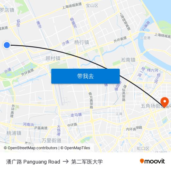 潘广路 Panguang Road to 第二军医大学 map