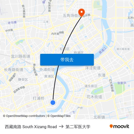 西藏南路 South Xizang Road to 第二军医大学 map