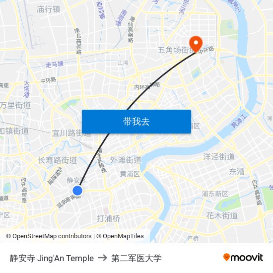 静安寺 Jing'An Temple to 第二军医大学 map