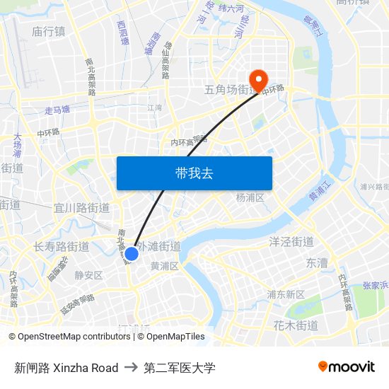 新闸路 Xinzha Road to 第二军医大学 map