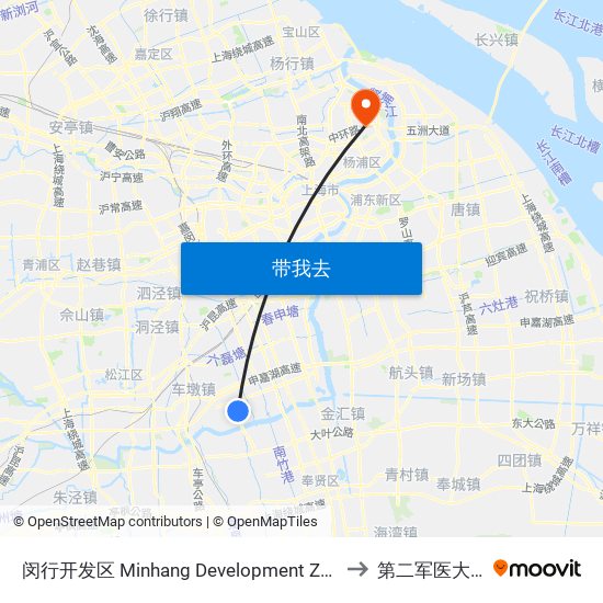 闵行开发区 Minhang Development Zone to 第二军医大学 map