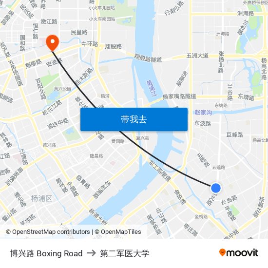 博兴路 Boxing Road to 第二军医大学 map