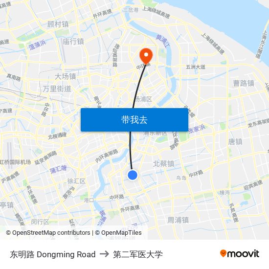 东明路 Dongming Road to 第二军医大学 map