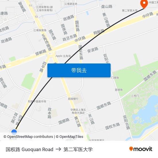 国权路 Guoquan Road to 第二军医大学 map