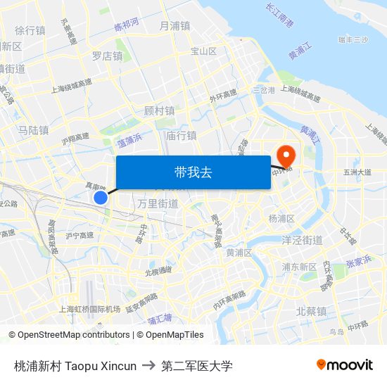 桃浦新村 Taopu Xincun to 第二军医大学 map