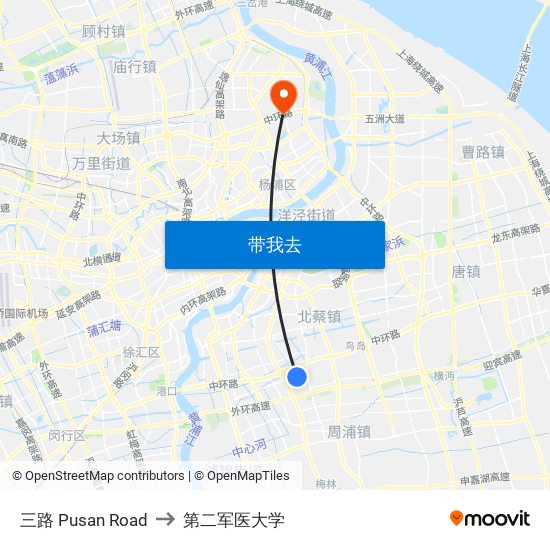 三路 Pusan Road to 第二军医大学 map