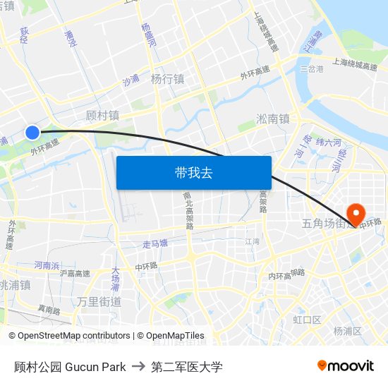 顾村公园 Gucun Park to 第二军医大学 map