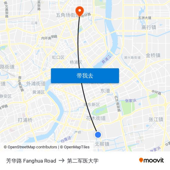 芳华路 Fanghua Road to 第二军医大学 map