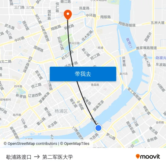 歇浦路渡口 to 第二军医大学 map