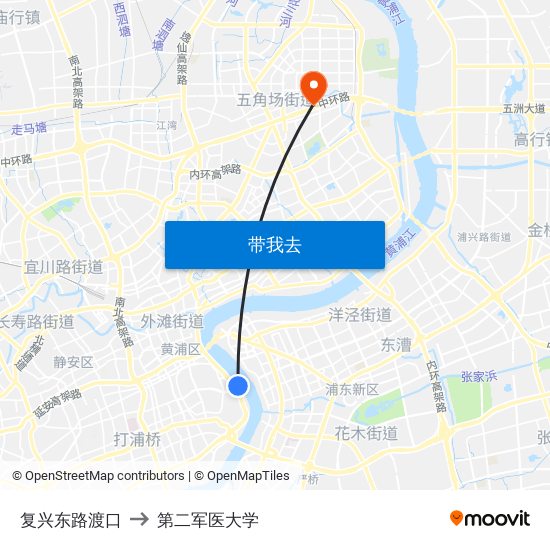 复兴东路渡口 to 第二军医大学 map