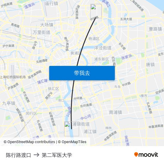 陈行路渡口 to 第二军医大学 map