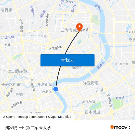 陆家嘴 to 第二军医大学 map