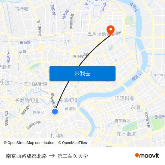 南京西路成都北路 to 第二军医大学 map