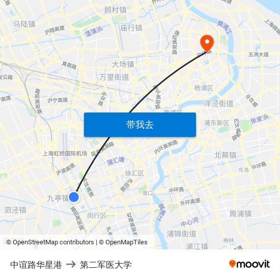 中谊路华星港 to 第二军医大学 map