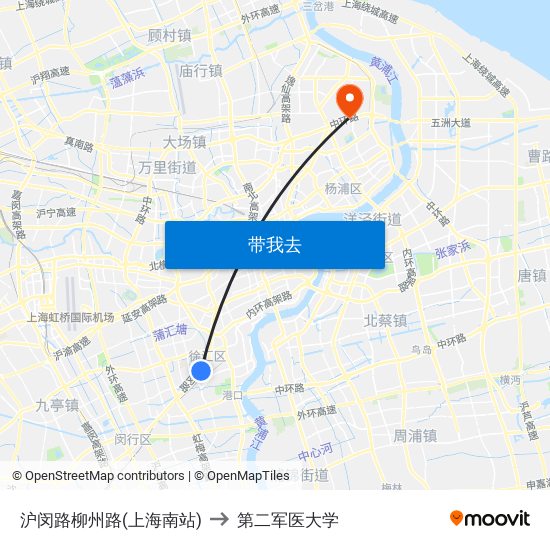 沪闵路柳州路(上海南站) to 第二军医大学 map