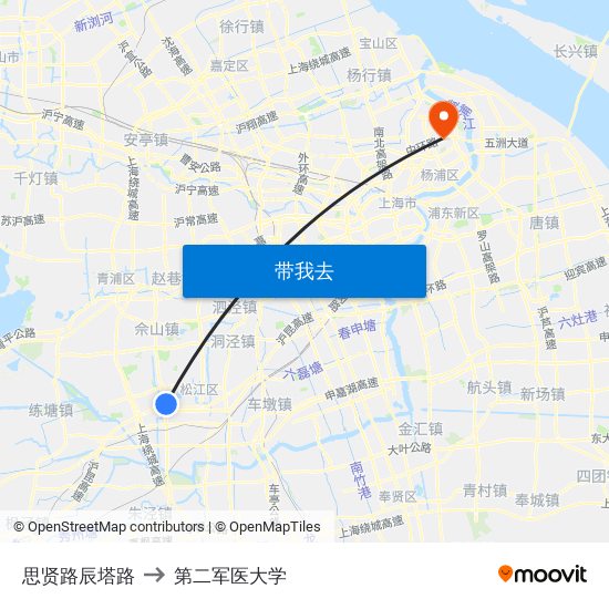 思贤路辰塔路 to 第二军医大学 map