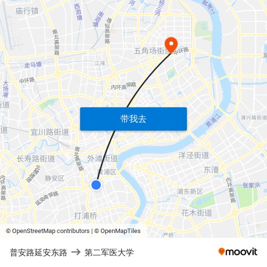 普安路延安东路 to 第二军医大学 map