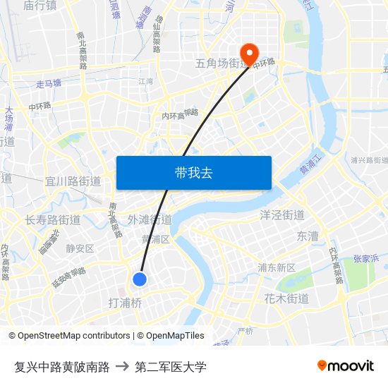 复兴中路黄陂南路 to 第二军医大学 map