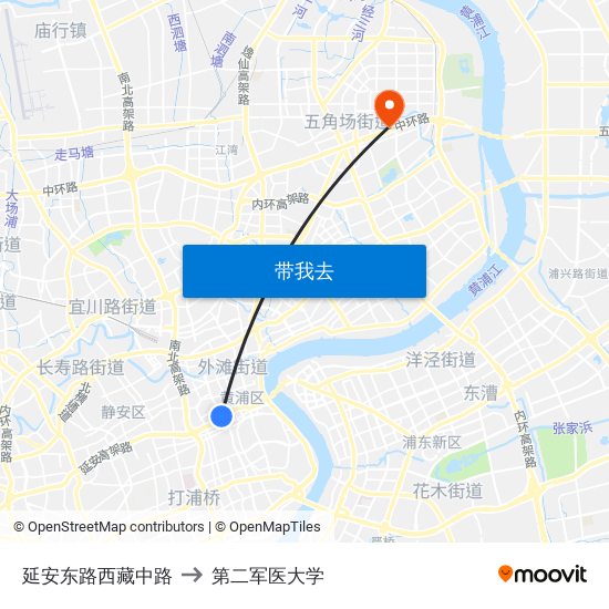 延安东路西藏中路 to 第二军医大学 map