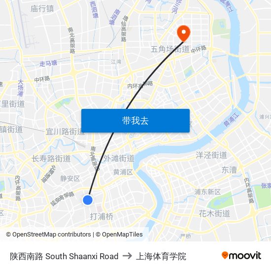 陕西南路 South Shaanxi Road to 上海体育学院 map