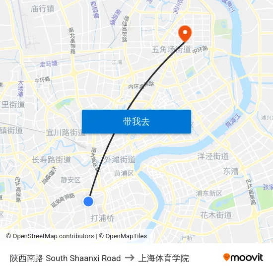 陕西南路 South Shaanxi Road to 上海体育学院 map