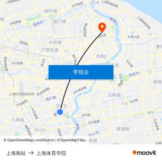上海南站 to 上海体育学院 map