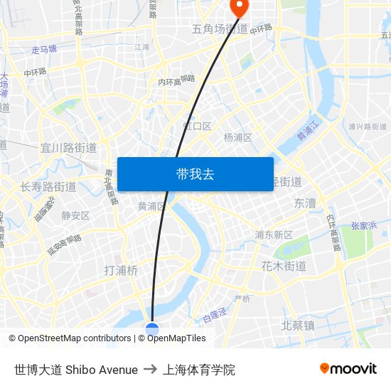 世博大道 Shibo Avenue to 上海体育学院 map