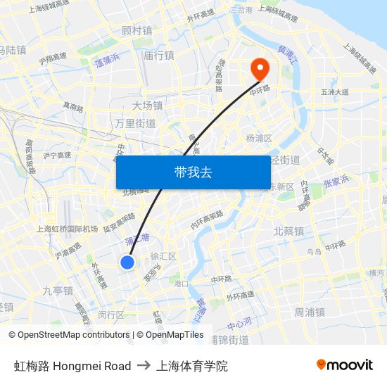 虹梅路 Hongmei Road to 上海体育学院 map