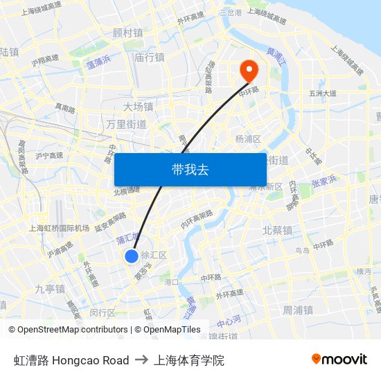 虹漕路 Hongcao Road to 上海体育学院 map