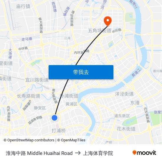 淮海中路 Middle Huaihai Road to 上海体育学院 map