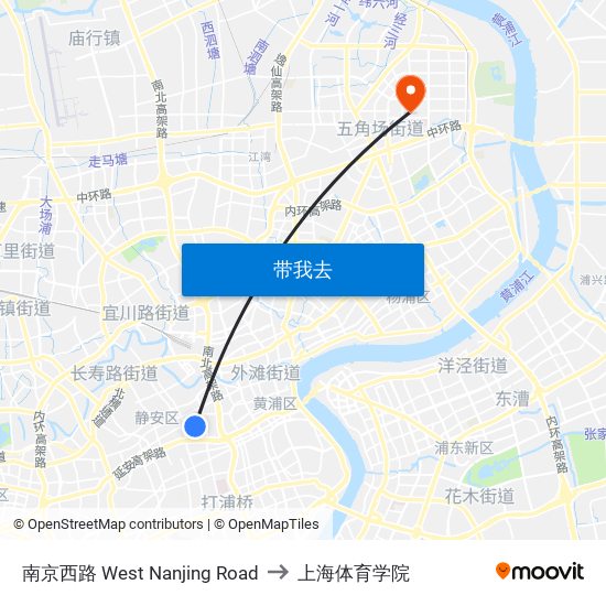 南京西路  West Nanjing Road to 上海体育学院 map