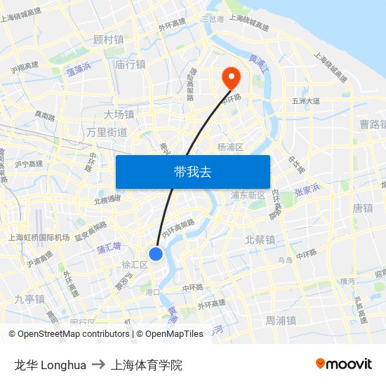 龙华 Longhua to 上海体育学院 map