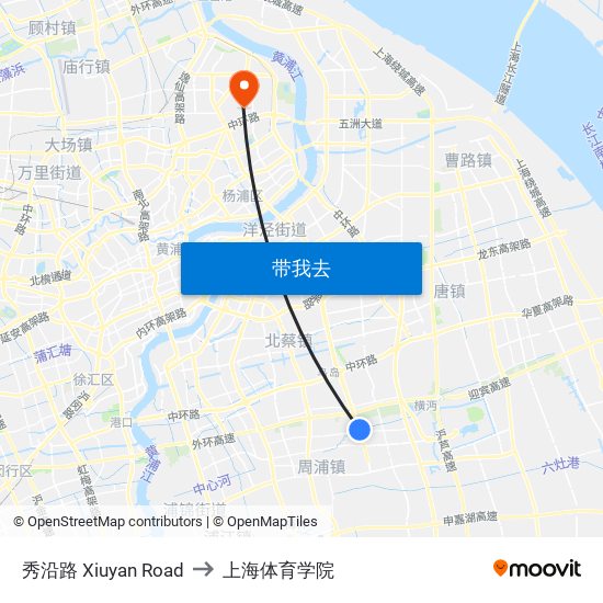秀沿路 Xiuyan Road to 上海体育学院 map