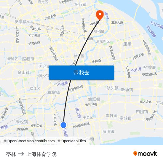 亭林 to 上海体育学院 map