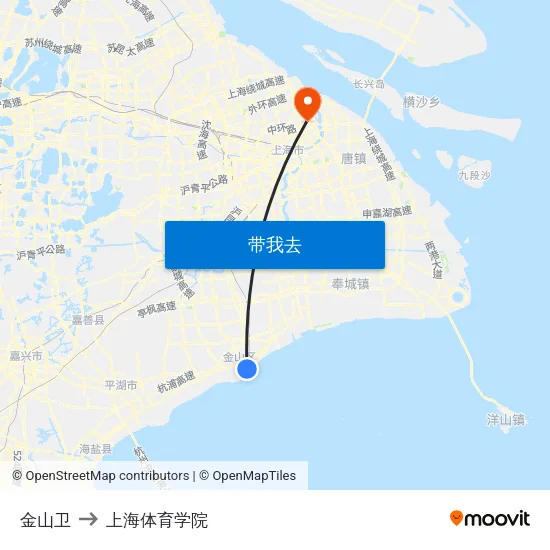 金山卫 to 上海体育学院 map