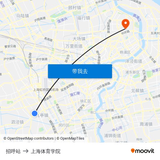 招呼站 to 上海体育学院 map