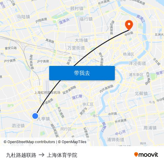 九杜路越联路 to 上海体育学院 map