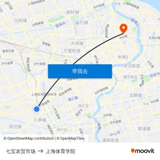 七宝农贸市场 to 上海体育学院 map