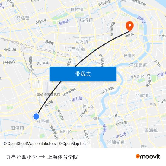 九亭第四小学 to 上海体育学院 map