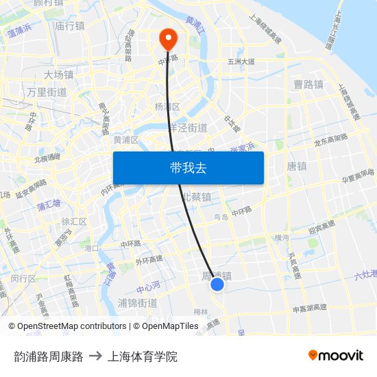 韵浦路周康路 to 上海体育学院 map