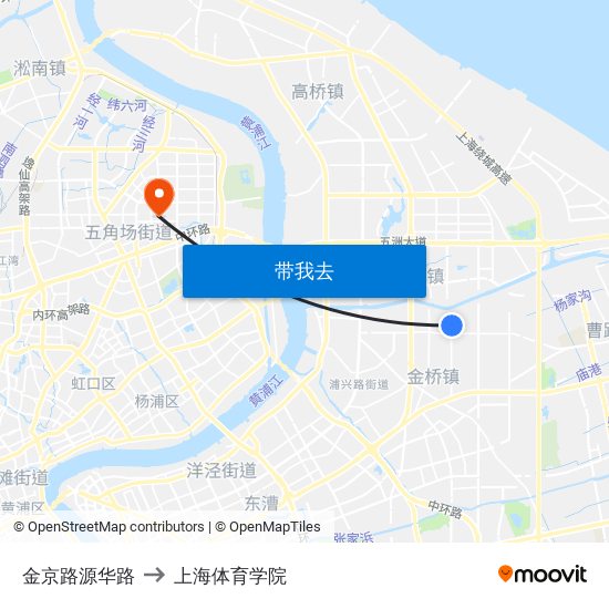 金京路源华路 to 上海体育学院 map