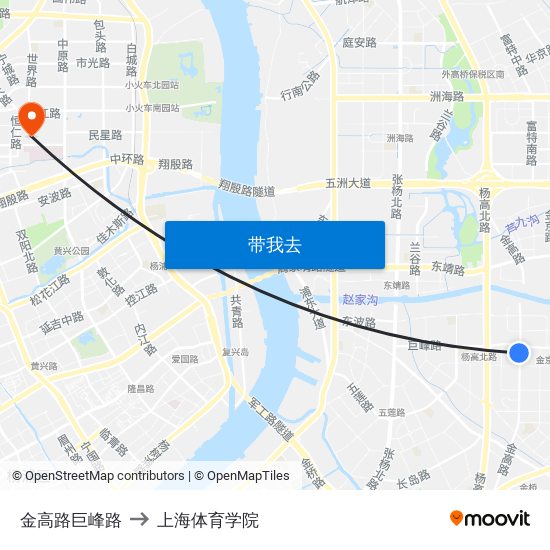 金高路巨峰路 to 上海体育学院 map