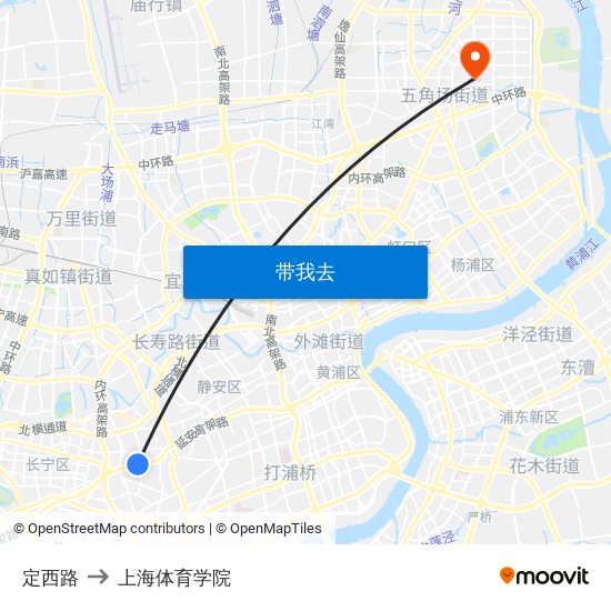 定西路 to 上海体育学院 map