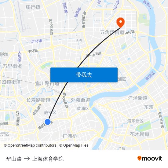 华山路 to 上海体育学院 map