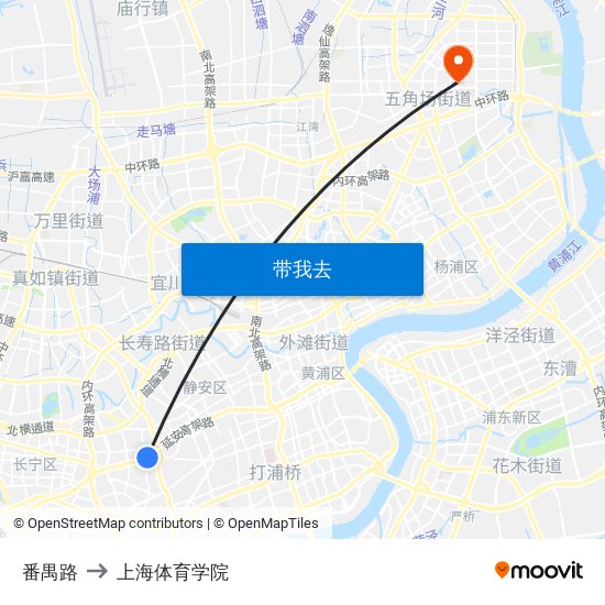 番禺路 to 上海体育学院 map