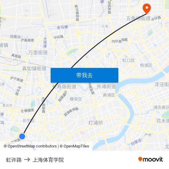 虹许路 to 上海体育学院 map
