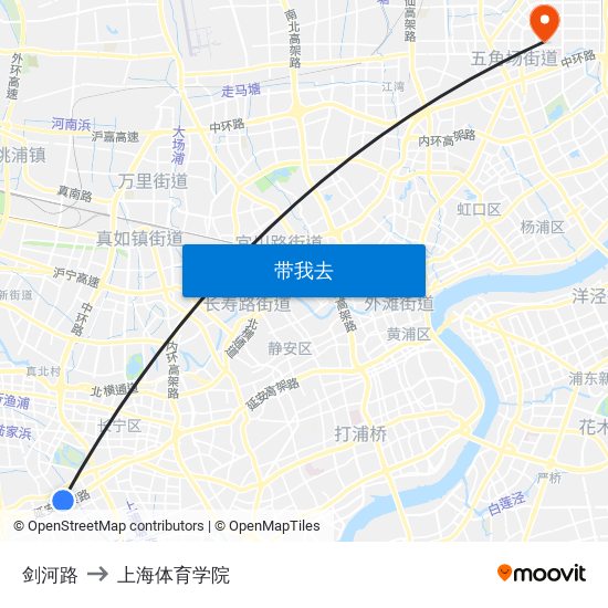 剑河路 to 上海体育学院 map